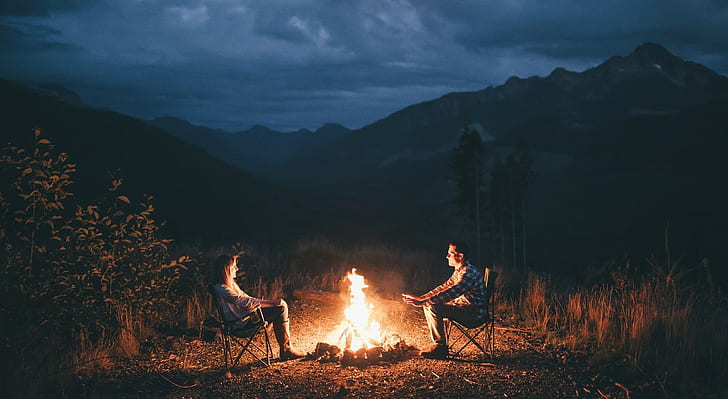 campfire, landscape, vibes, camping, HD wallpaper