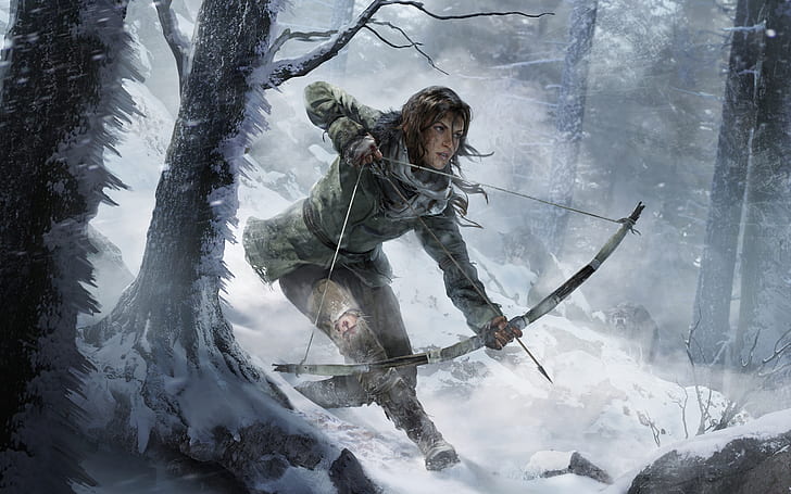 Juego Rise of the Tomb Raider 2015, mujer con arco compuesto, subida, tumba, raider, juego, 2015, Fondo de pantalla HD