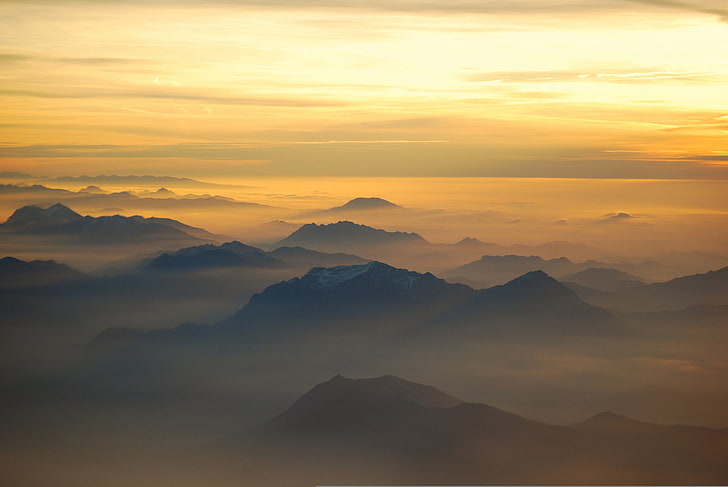 light, mountains, fog, morning, Alps, Italy, HD wallpaper