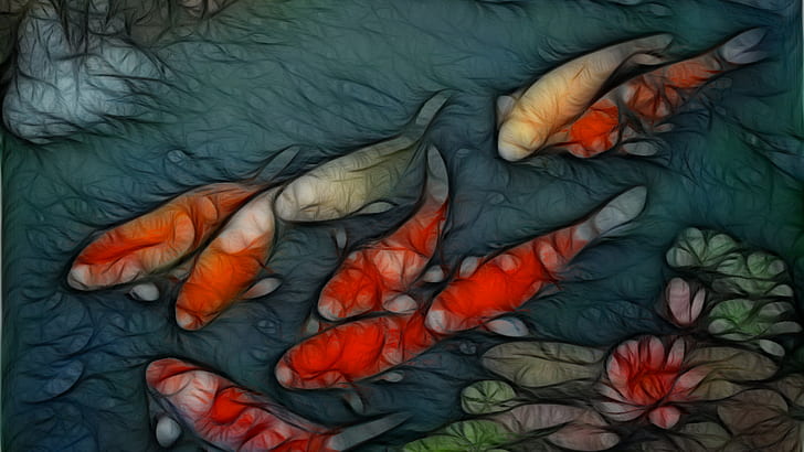 Fractal Fish Koi Fish HD, digital/artwork, fractal, fish, koi, HD wallpaper