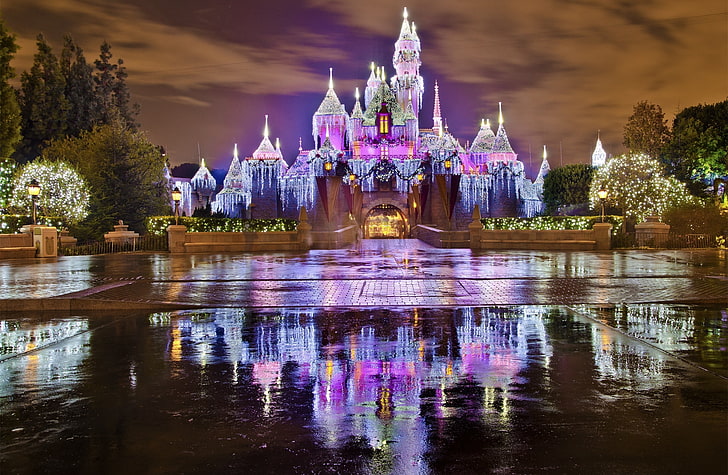 Castello della bella addormentata Natale a Disneyland, Castello Disney, Vacanze, Natale, Disneyland, Castello della bella addormentata, Sfondo HD