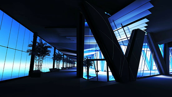 파랑, 건물, 거울의 가장자리, HD 배경 화면 HD wallpaper