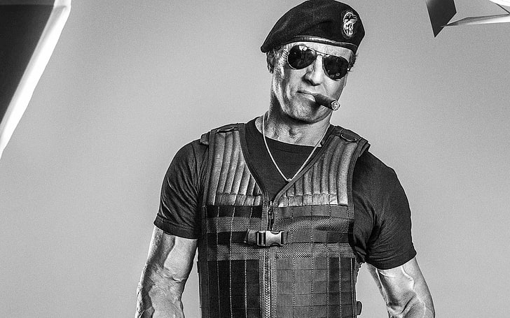 Sylvester Stallone, Sylvester Stallone, monochrome, movies, The Expendables 3, HD wallpaper