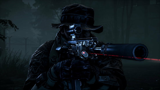 Call Of Duty 4: Modern Warfare, kamuflase, senjata, malam, senjata, Wallpaper HD HD wallpaper