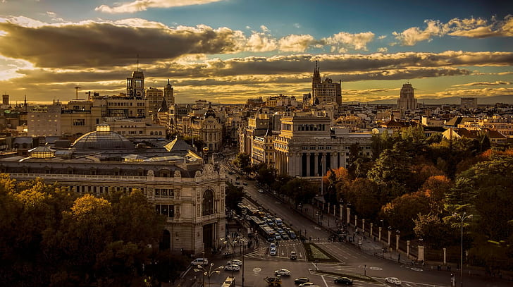Spagna, Madrid, vista dall'alto, Spagna, Madrid, vista dall'alto, Sfondo HD