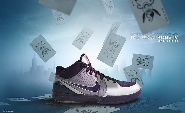 Kobe IV Nike Basketball Sneakers, szaro-białe buty sportowe Nike, sport, koszykówka, trampki, Nike, Kobe, kobe iv, trampki do koszykówki Nike, Tapety HD
