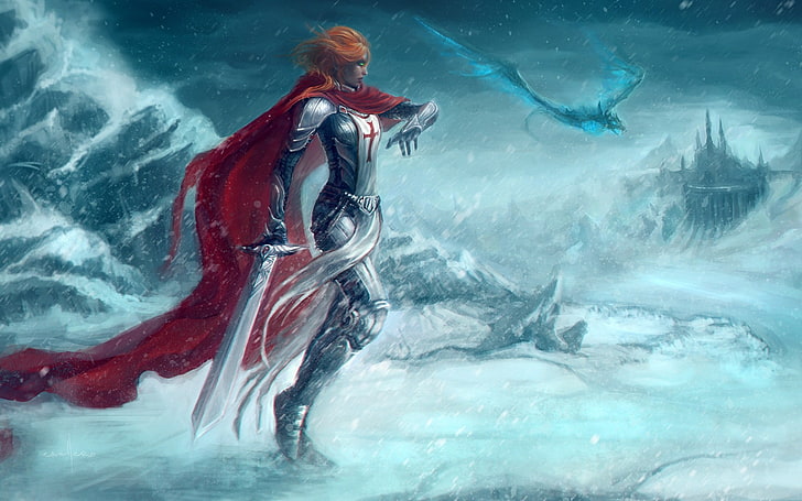 brązowowłosy mężczyzna trzymający miecz ilustracja, smok, zima, broń, miecz, fantasy art, World of Warcraft, World of Warcraft: Wrath of the Lich King, Blood Elf, Tapety HD