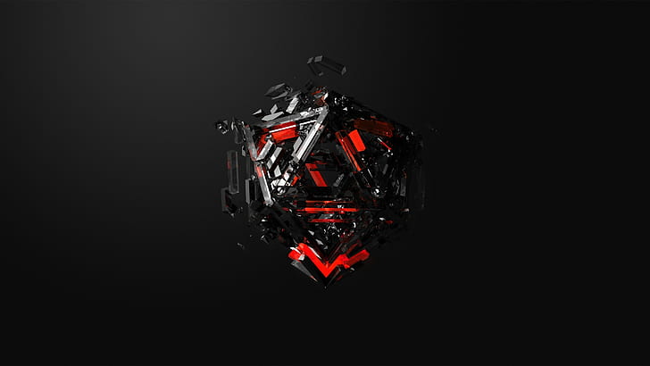 red, cube, black, CGI, HD wallpaper