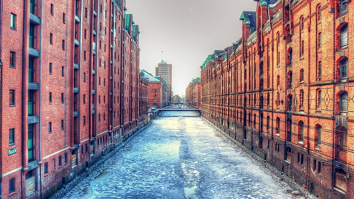 bangunan dicat cokelat, lanskap kota, kota, HDR, Hamburg, Wallpaper HD