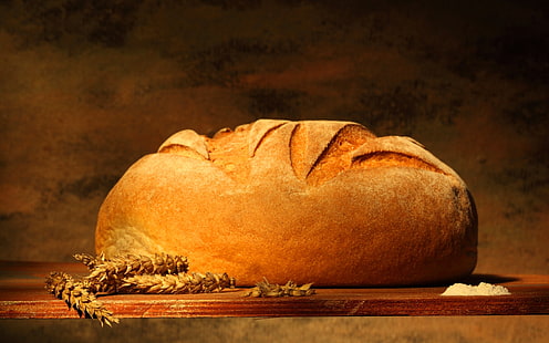 запеченная выпечка, хлеб, булочка, колосья, HD обои HD wallpaper