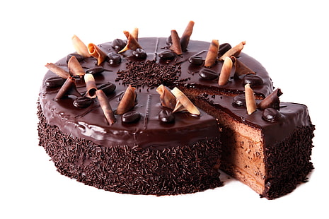 gâteau au chocolat, nourriture, gâteau, crème, dessert, sucré, chocolat, chips, grains de café, glaçage, café, Fond d'écran HD HD wallpaper