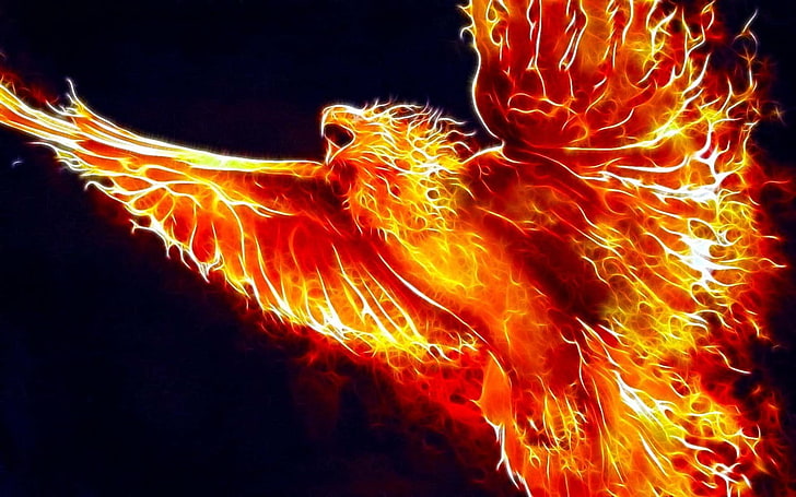 ilustrasi phoenix, phoenix, burung, Fractalius, seni digital, Wallpaper HD