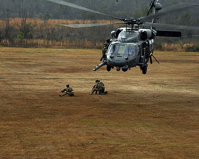 helicóptero, soldados, ejercicios, FUERZA AÉREA DE ESTADOS UNIDOS, HH-60G, Pave Hawk, aterrizaje, Fondo de pantalla HD HD wallpaper