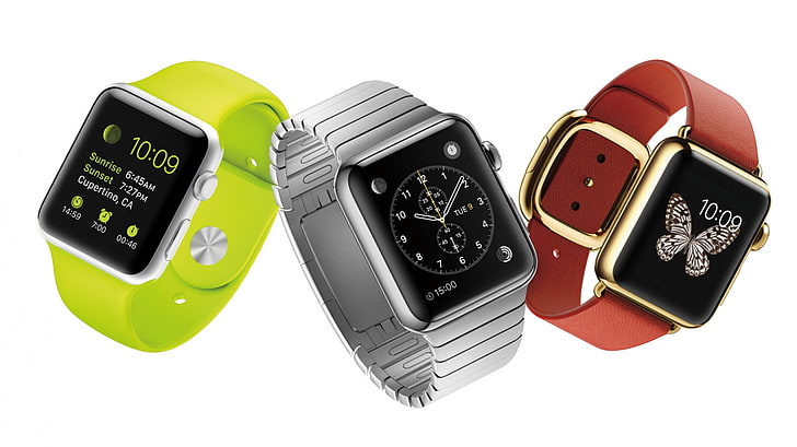 case aluminium berwarna emas dan perak Apple Watches, arloji apel, waktu kerikil, jam tangan, hal baru, 2015, Wallpaper HD