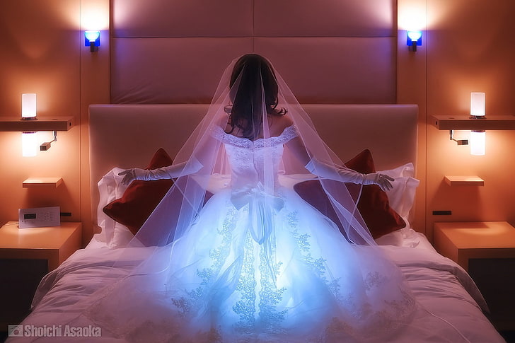 신부, 웨딩 드레스, 방, 인테리어, HD 배경 화면