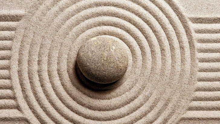 line, circle, sand, harmony, spirituality, zen, stone, texture, pattern, circles, spiritual, purity, HD wallpaper
