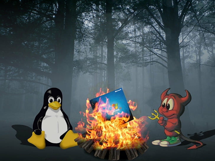 Burning, Camp, fire, bsd, funny, Linux, windows, Xp, HD tapet