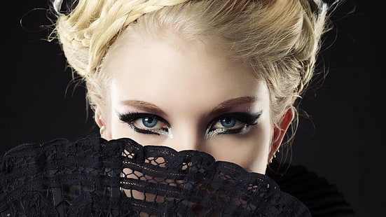 donne, modella, occhi azzurri, trucco, viso, occhi, biondo, ritratto, Sfondo HD HD wallpaper