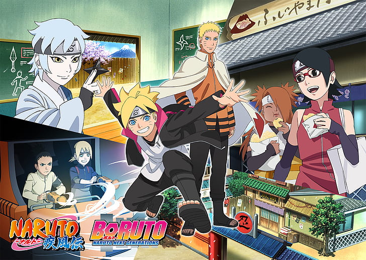Naruto, Boruto, Boruto Uzumaki, Chōchō Akimichi, Inojin Yamanaka, Mitsuki (Naruto), Naruto Uzumaki, Sarada Uchiha, Shikadai Nara, HD wallpaper