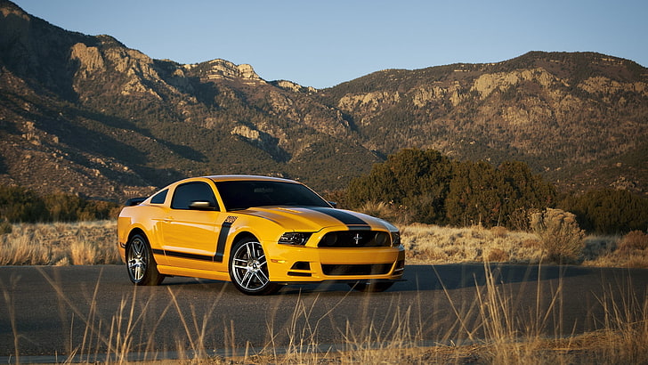 yellow and black Ford Mustang coupe, Ford, ford mustang, muscle car, rechange, boss 302, HD wallpaper