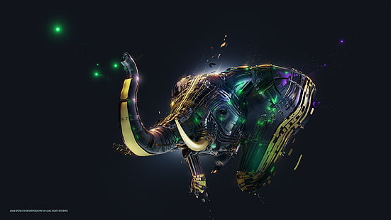 ilustração de elefante cinza, Desktopography, elefante, arte digital, Adam Spizak, animais, fundo simples, HD papel de parede HD wallpaper