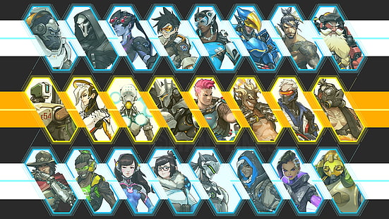 game characters, video games, Overwatch, Winston (Overwatch), Reaper (Overwatch), Widowmaker (Overwatch), Tracer (Overwatch), Symmetra (Overwatch), Pharah (Overwatch), Hanzo (Overwatch), Torbjörn (Overwatch), Bastion (Overwatch), Mercy (Overwatch), Zenyatta (Overwatch), Reinhardt (Overwatch), Zarya (Overwatch), Junkrat (Overwatch), Soldier  76 (Overwatch), Roadhog (Overwatch), McRee (Overwatch), Lúcio (Overwatch), D.Va (Overwatch), Mei (Overwatch), Genji (Overwatch), Ana (Overwatch), Sombra (Overwatch), Orisa(Overwatch), HD wallpaper HD wallpaper