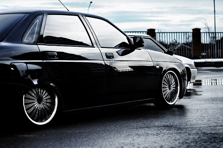 black sedan, Lada, Priora, stance, Vaz, Prior, 2170, 2115, HD wallpaper
