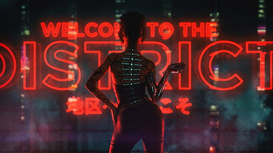 Girl, Music, Background, Cyborg, Cyber, Cyberpunk, Synth, Retrowave, Synthwave, New Retro Wave, Futuresynth, Sintav, Retrouve, Outrun, Retro Synthwave, David Legnon, Welcome to the District, HD wallpaper HD wallpaper