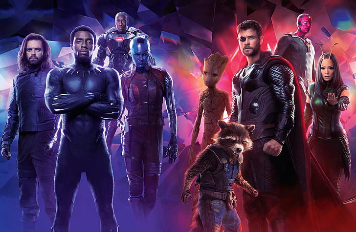 avengers infinity war, ภาพยนตร์ปี 2018, ภาพยนตร์, hd, ศิลปิน, 4k, deviantart, เสือดำ, ทหารฤดูหนาว, เนบิวลา, เครื่องจักรสงคราม, ธ อร์, เบบี้กรูท, วิสัยทัศน์, วอลล์เปเปอร์ HD