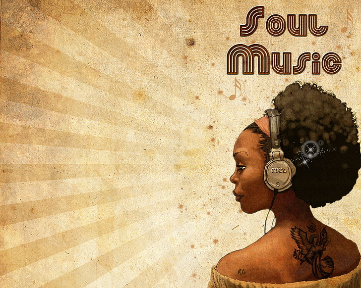 жена, носеща слушалки с текстов тапет на Soul Music, момиче, слушалки, слушане, музика, HD тапет