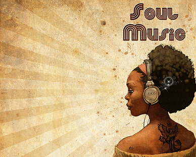 woman wearing headphones with Soul Music text wallpaper, girl, headphones, Listen, music, HD wallpaper HD wallpaper