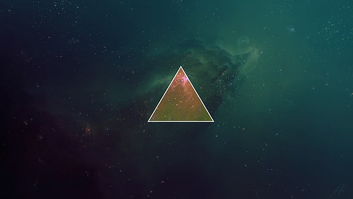Pink Floyd Darkside of the Moon logo, przestrzeń, trójkąt, galaktyka, niebo, minimalizm, TylerCreatesWorlds, sztuka cyfrowa, sztuka kosmiczna, Tapety HD