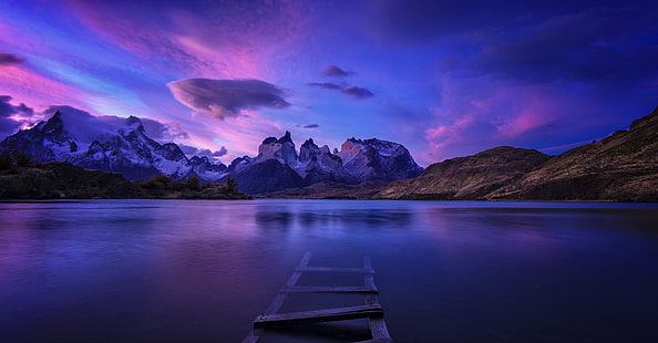 Tranquilo cuerpo de agua, Patagonia, panorama, naturaleza, agua, paisaje, Chile, montañas, Fondo de pantalla HD HD wallpaper