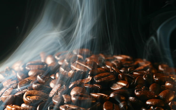 Кофе, кофе в зернах, дым, кофе, кофе в зернах, дым, 1920x1200, HD обои