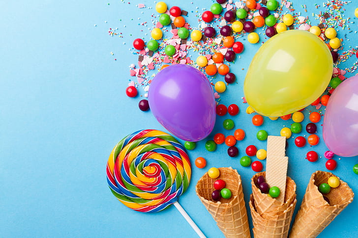 ball, sweets, lollipops, horn, caramel, HD wallpaper