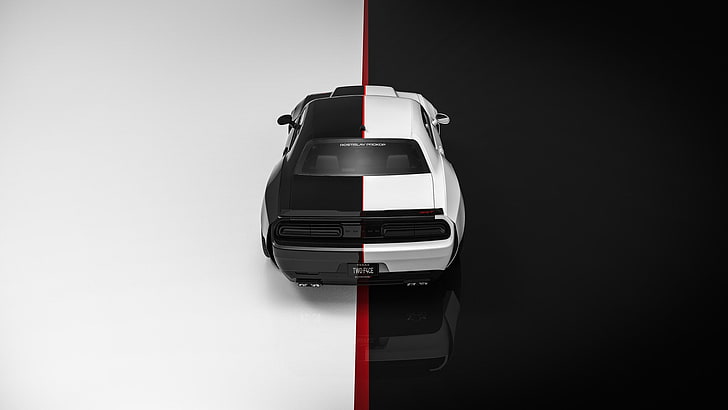 Auto, schwarze Autos, weiße Autos, Rostislav Prokop, Dodge, Fahrzeug, Dodge Challenger, Dodge Challenger SRT, HD-Hintergrundbild