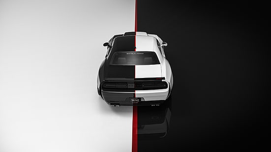 samochód, czarne auta, białe auta, Rostislav Prokop, Dodge, pojazd, Dodge Challenger, Dodge Challenger SRT, Tapety HD HD wallpaper