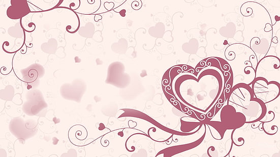 핑크 발렌타인, 활, 하트, 발렌타인 데이, 리본, 추상, 로맨틱, 덩굴, 핑크, 3D 및 초록, HD 배경 화면 HD wallpaper