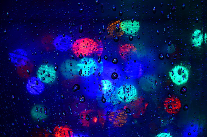 red and teal kiss marks wallpaper, glass, water, drops, light, color, Blik, HD wallpaper
