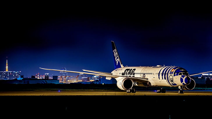 เครื่องบินสตาร์สีขาวและน้ำเงินเครื่องบินโบอิ้งถ่ายภาพโบอิ้ง 787, วอลล์เปเปอร์ HD