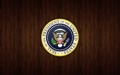 Pieczęć Prezydenta Stanów Zjednoczonych logo, logo, drewno, tarcza Prezydent Stanów Zjednoczonych, Tapety HD HD wallpaper