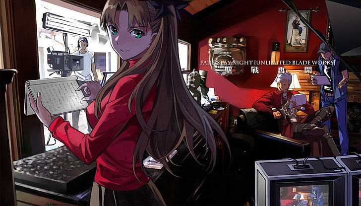 braunhaarige Mädchen Anime Charakter, Anime, Anime Mädchen, Schicksal / Stay Night, Tohsaka Rin, Bogenschütze (Schicksal / Stay Night), Fate-Serie, HD-Hintergrundbild