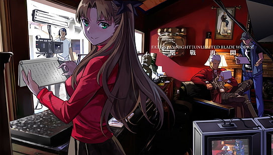braunhaarige Mädchen Anime Charakter, Anime, Anime Mädchen, Schicksal / Stay Night, Tohsaka Rin, Bogenschütze (Schicksal / Stay Night), Fate-Serie, HD-Hintergrundbild HD wallpaper