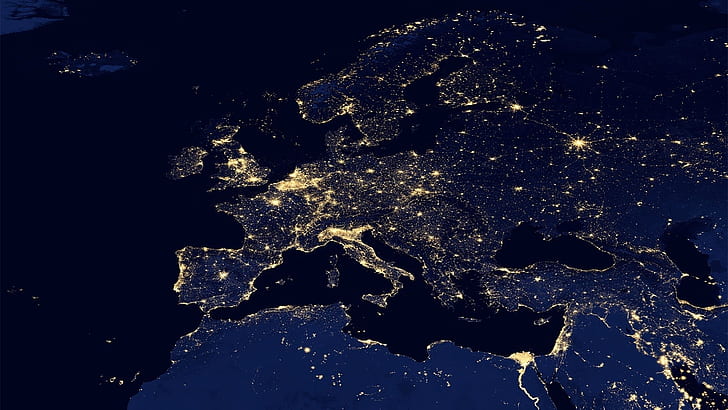 space, light, night, lights, map, the evening, Europe, panorama, Asia, continents, Africa, overview, the, part of the world, HD wallpaper