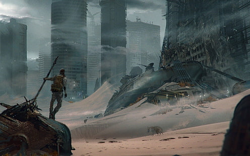 Ciencia ficción, Post apocalíptico, Ciudad, Ruina, Arena, Fondo de pantalla HD HD wallpaper