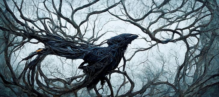 raven, abstract, wide image, HD wallpaper