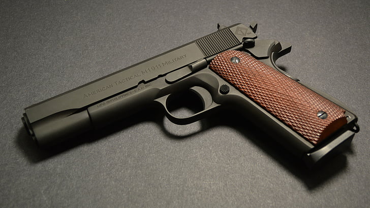 pistola americana tattica M1011 nera e marrone, ATI FX MILITARY 1911, pistola, Sfondo HD