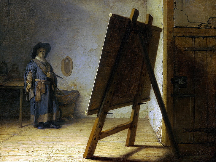 picture, self portrait, Rembrandt van Rijn, The artist in His Studio, HD wallpaper