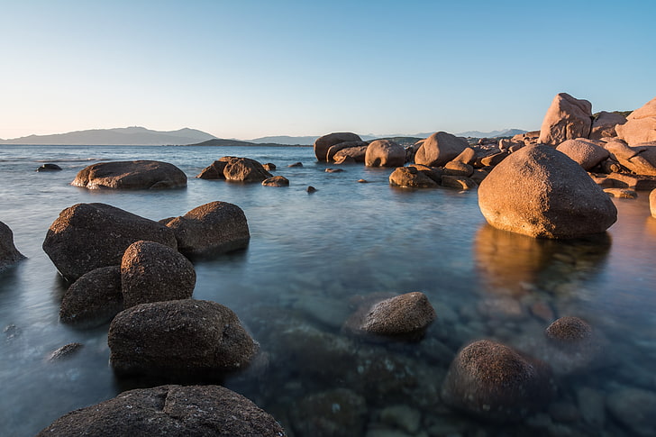 rock, sea, Corsica, nature, HD wallpaper