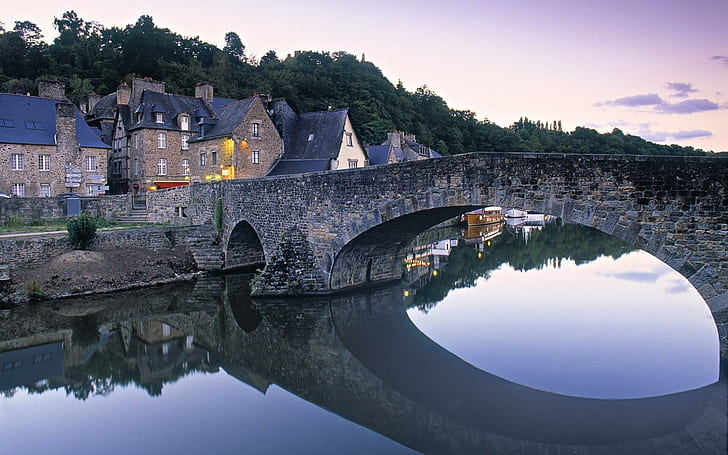 Красивый Динан Бретань, дома, мост, Франция, Бретань, Динан, природа и пейзажи, HD обои